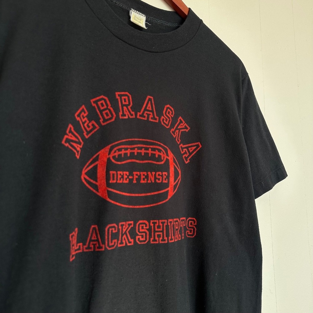 Vintage 80s Nebraska Blackshirts T-Shirt Size L Black Single Stitch